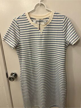 Glamaker Light Blue and Cream Striped Casual Tee Dress